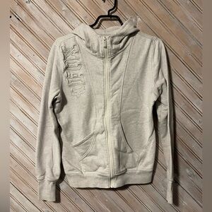 Fox racing white zippered sweater w/ pockets & hood size medium motocross hoodie